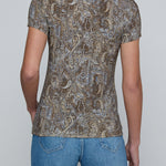 Short-sleeve crewneck top with a small-scale paisley print