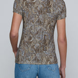 Short-sleeve crewneck top with a small-scale paisley print