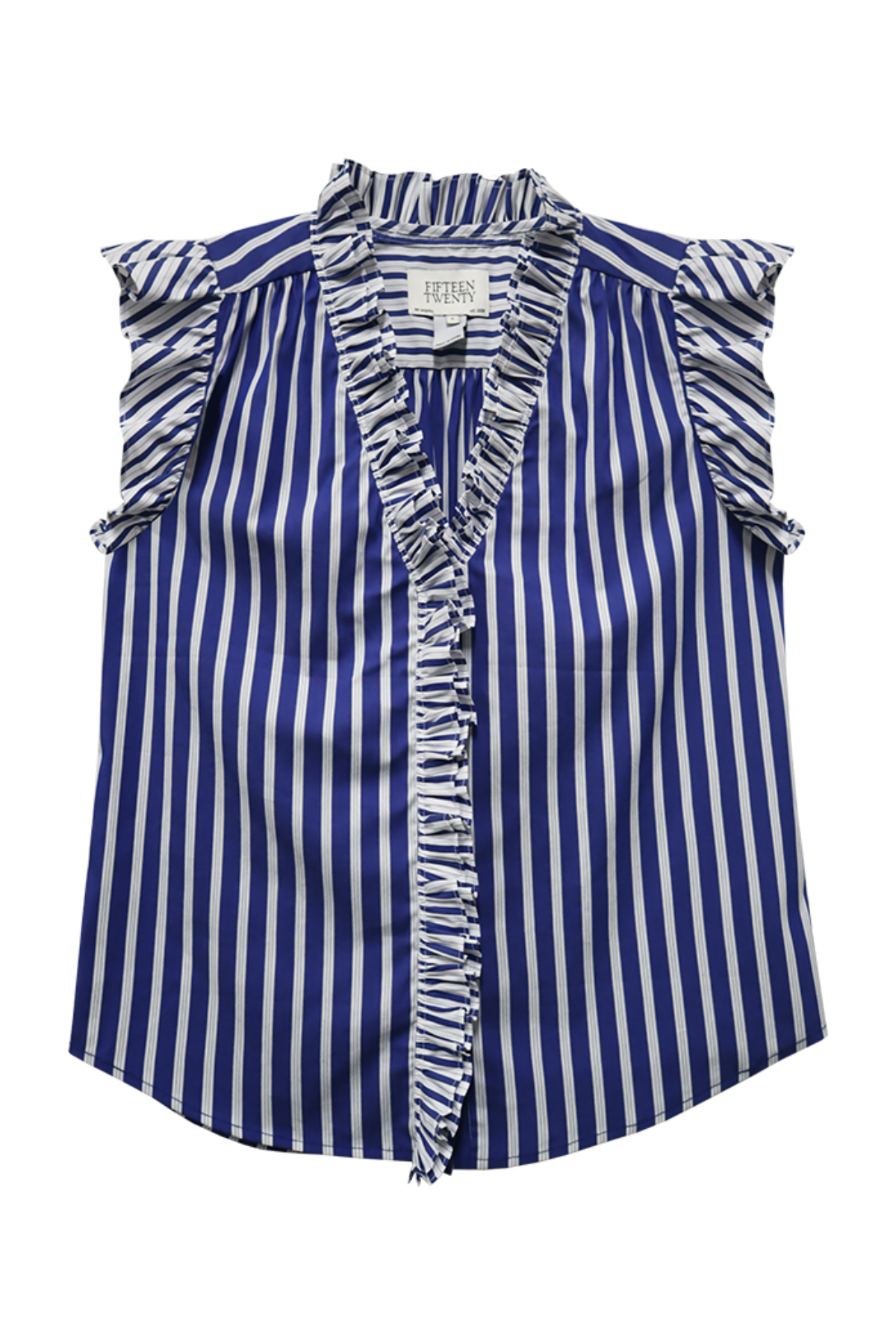 stripped ruffled blouse on white background 