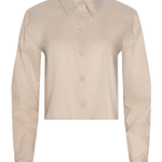 striped button down long sleeve top on white background 