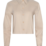 striped button down long sleeve top on white background 