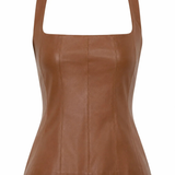 Brown faux leather top on a white background
