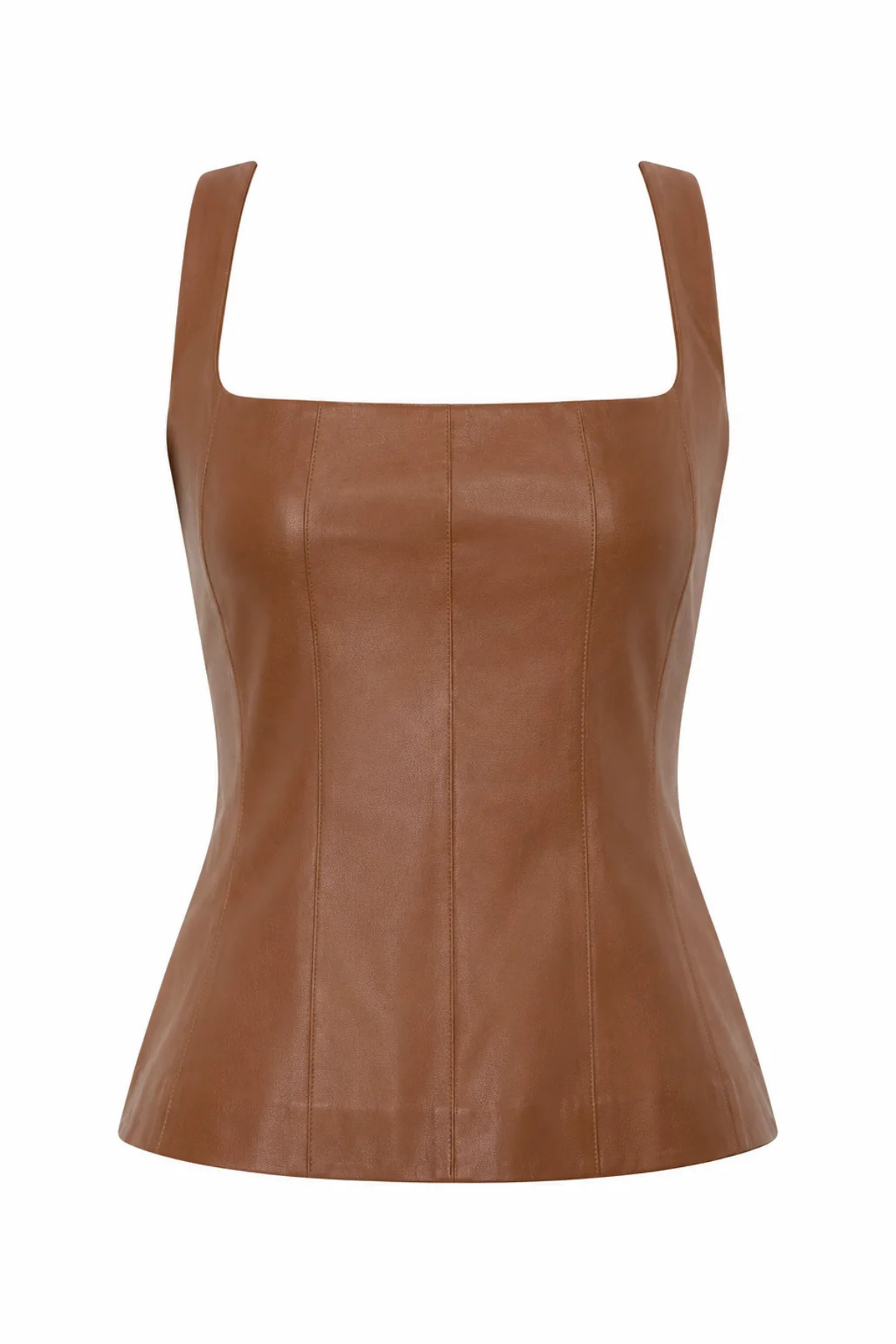 Brown faux leather top on a white background