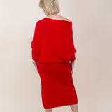 Italian Knit Ribbed Fitted Mid Length Skirt