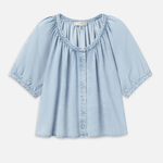 Light blue denim blouse on a white background