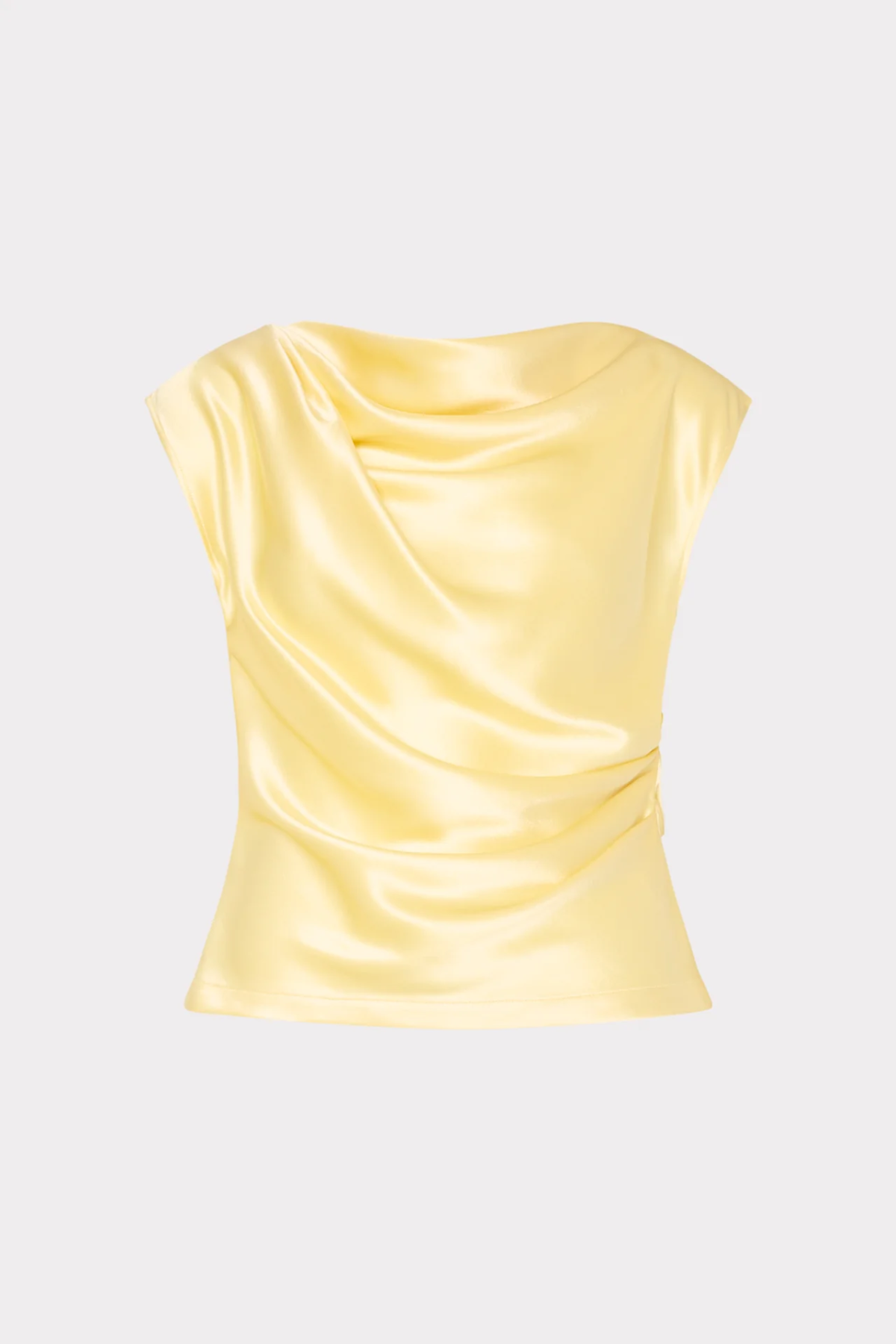 Yellow satin top on a light gray background