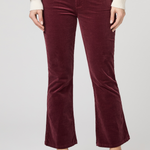 Women's pinot cropped bootcut jeans featuring a rich burgundy hue and flattering silhouette.