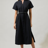 Black Button Front Midi Dress