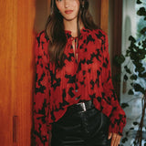 Long Sleeved Pleated Smocked Button Down