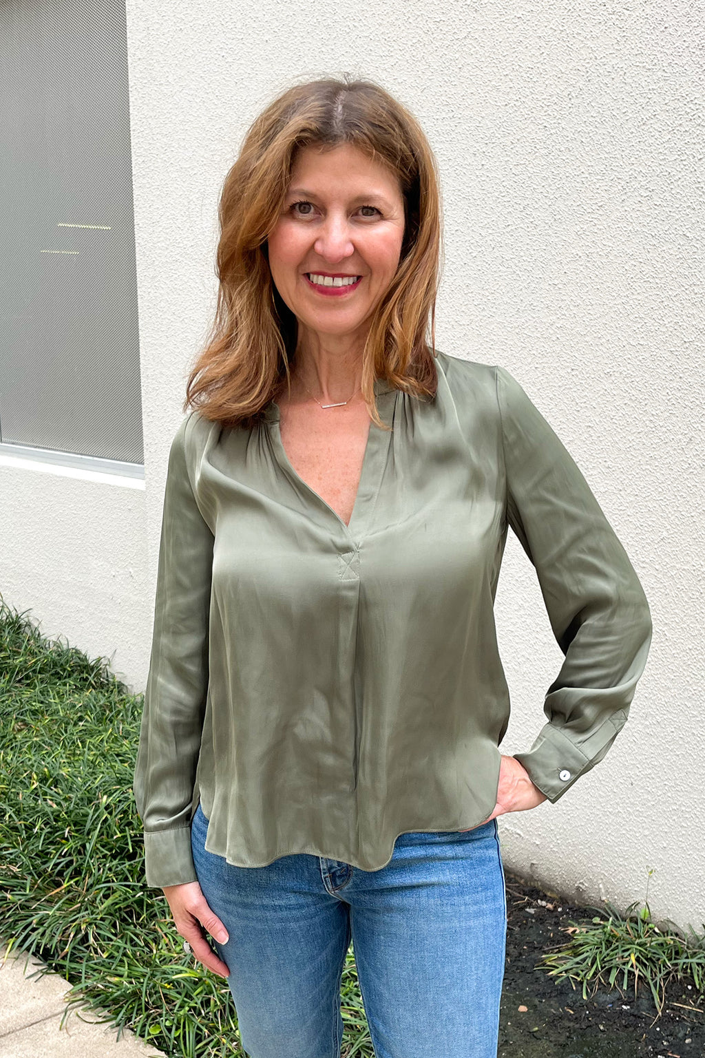 Long Sleeve Silky Olive Top