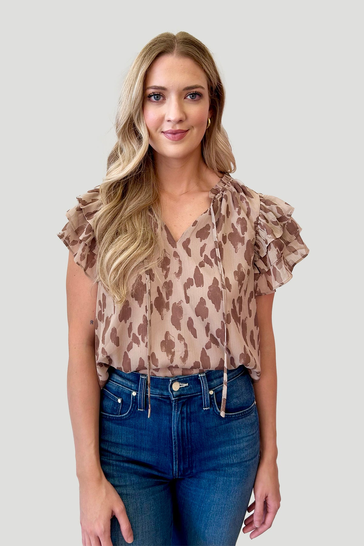 Mocha/Brown Spotted Ruffle Top