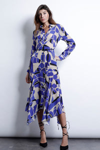 Sienna Print Midi Dress-Blue Geo