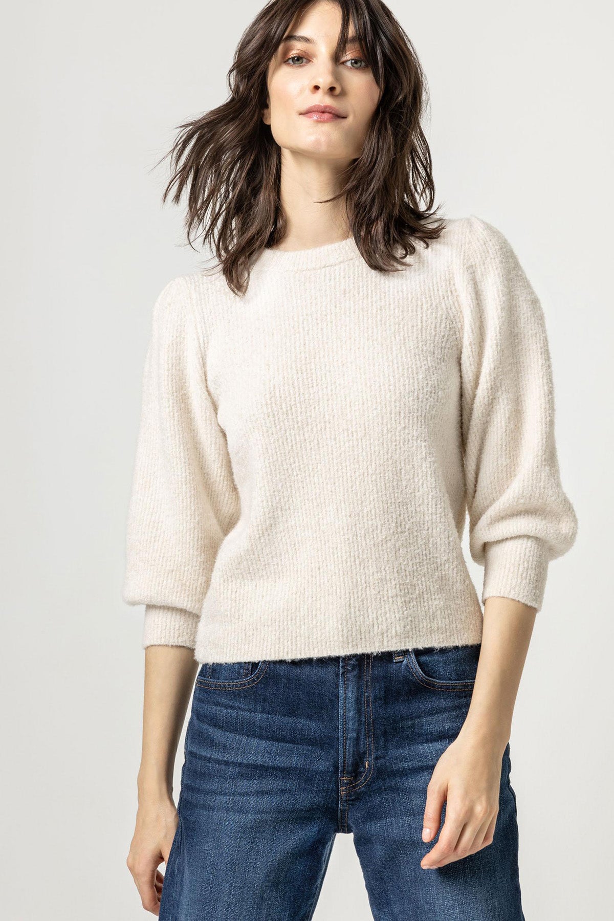 3/4 Puff Sleeve Sweater-Salt