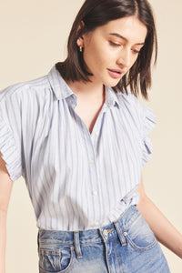 Marianne B Ruffle Sleeve Shirt- Cambridge Stripe