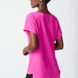 Cowl Neck Short Sleeve Top- Ultra Pink
