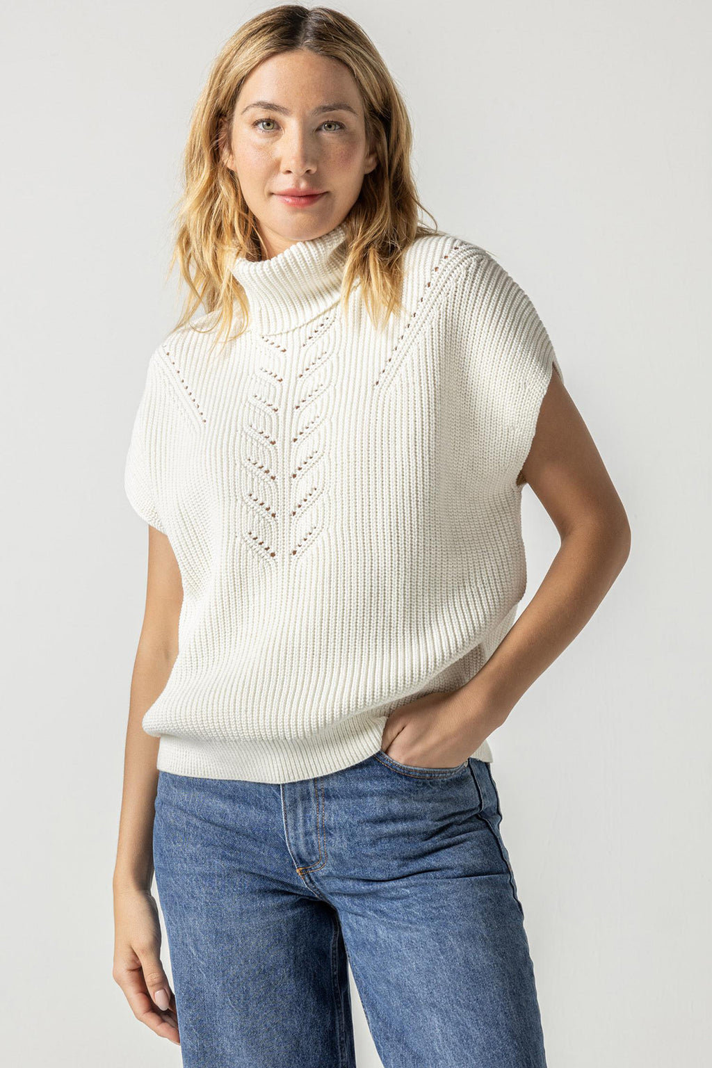Ribbed Poncho Sweater-Ivory