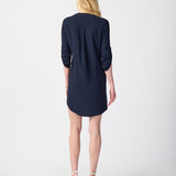 3/4 Sleeve Dress with Front Zipper- Midnight Blue