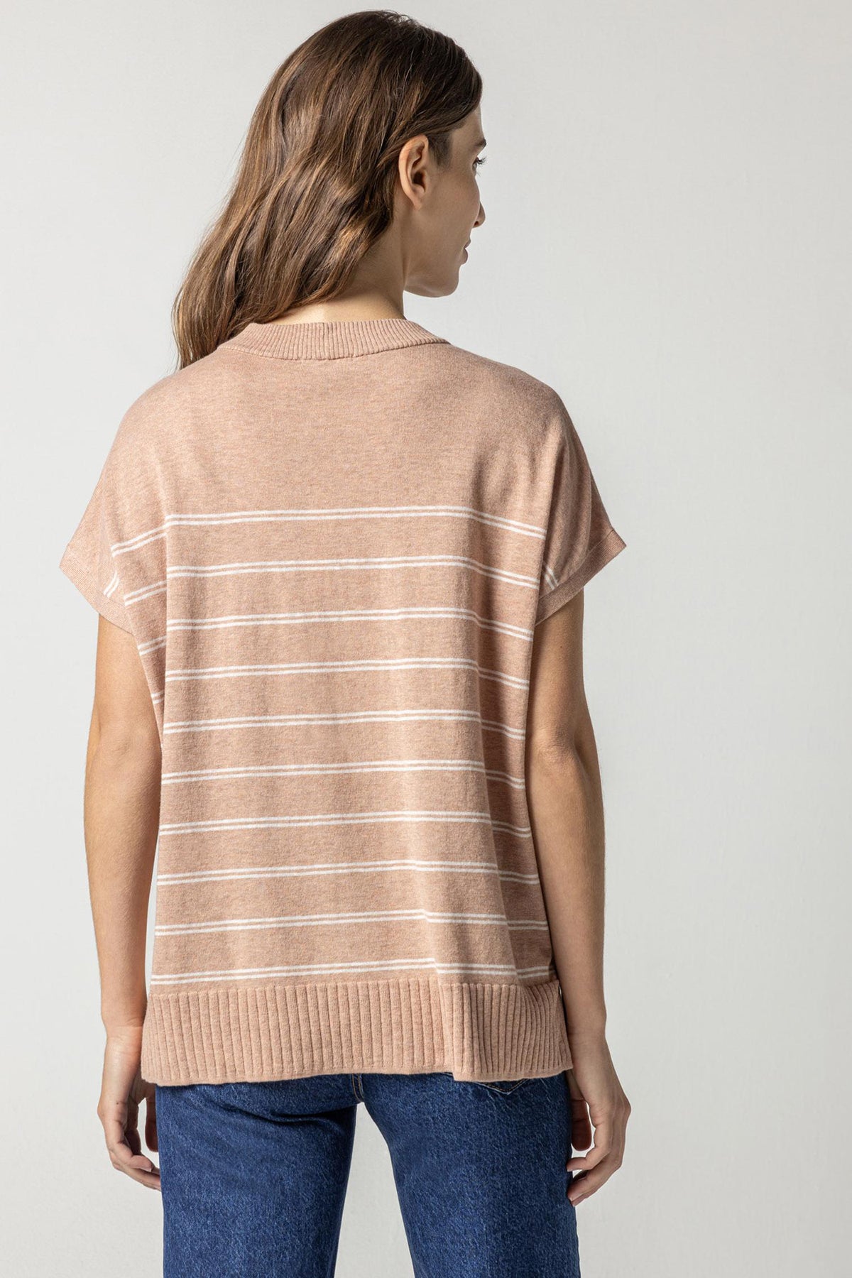 Striped Poncho Sweater-Truffle