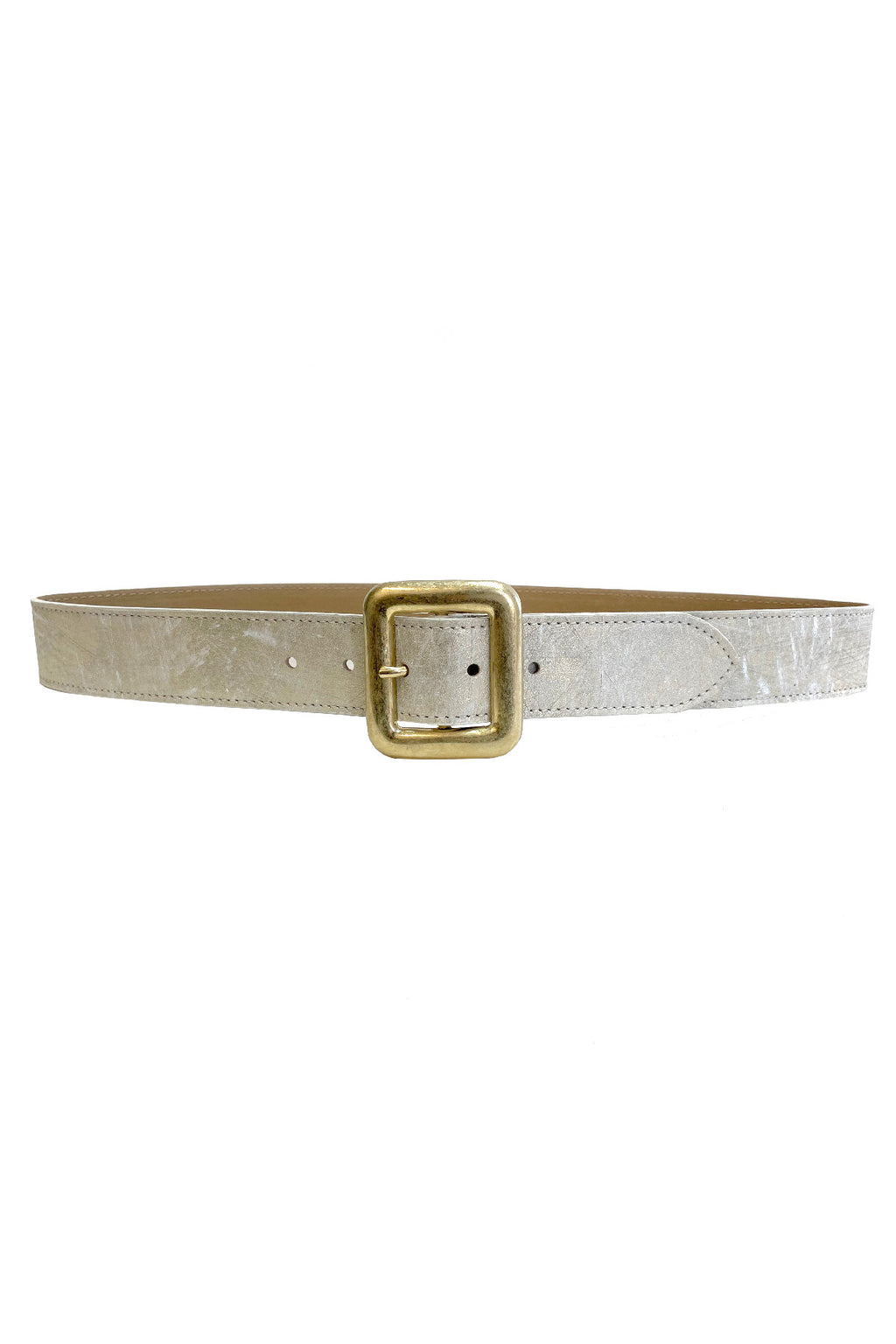 Ivory Metallic Belt with Gold Buckle