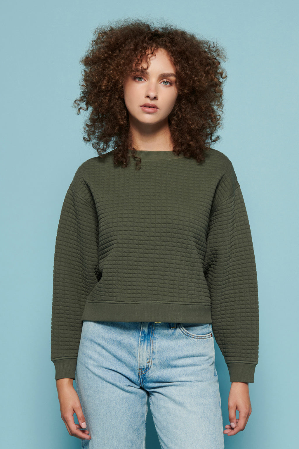 Ozzie Quilted Sweatshirt- Stoned Moss