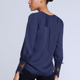 Aarti Lace Cuff Crossfront Blouse - Midnight