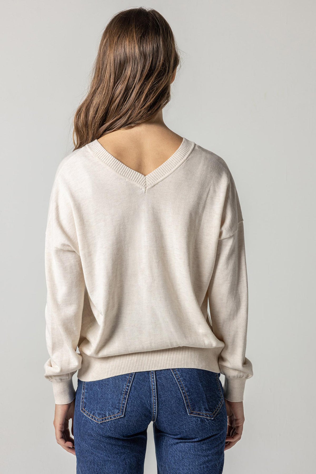 Easy Double V Neck Sweater- Oatmeal