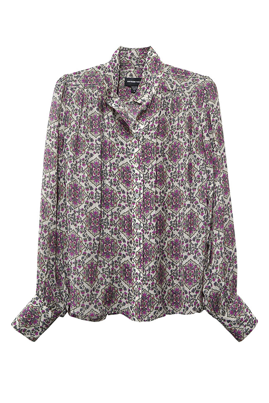 Shirred Button Up Blouse- Print