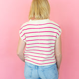 Pink Striped Sleeveless Sweater