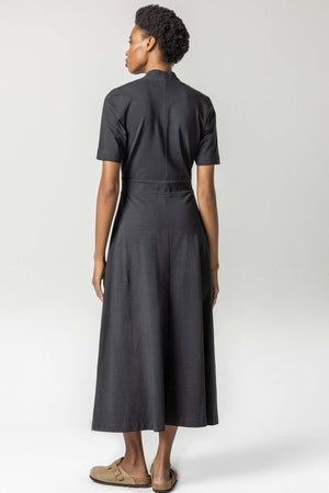 Shawl Collar Maxi Dress-Black