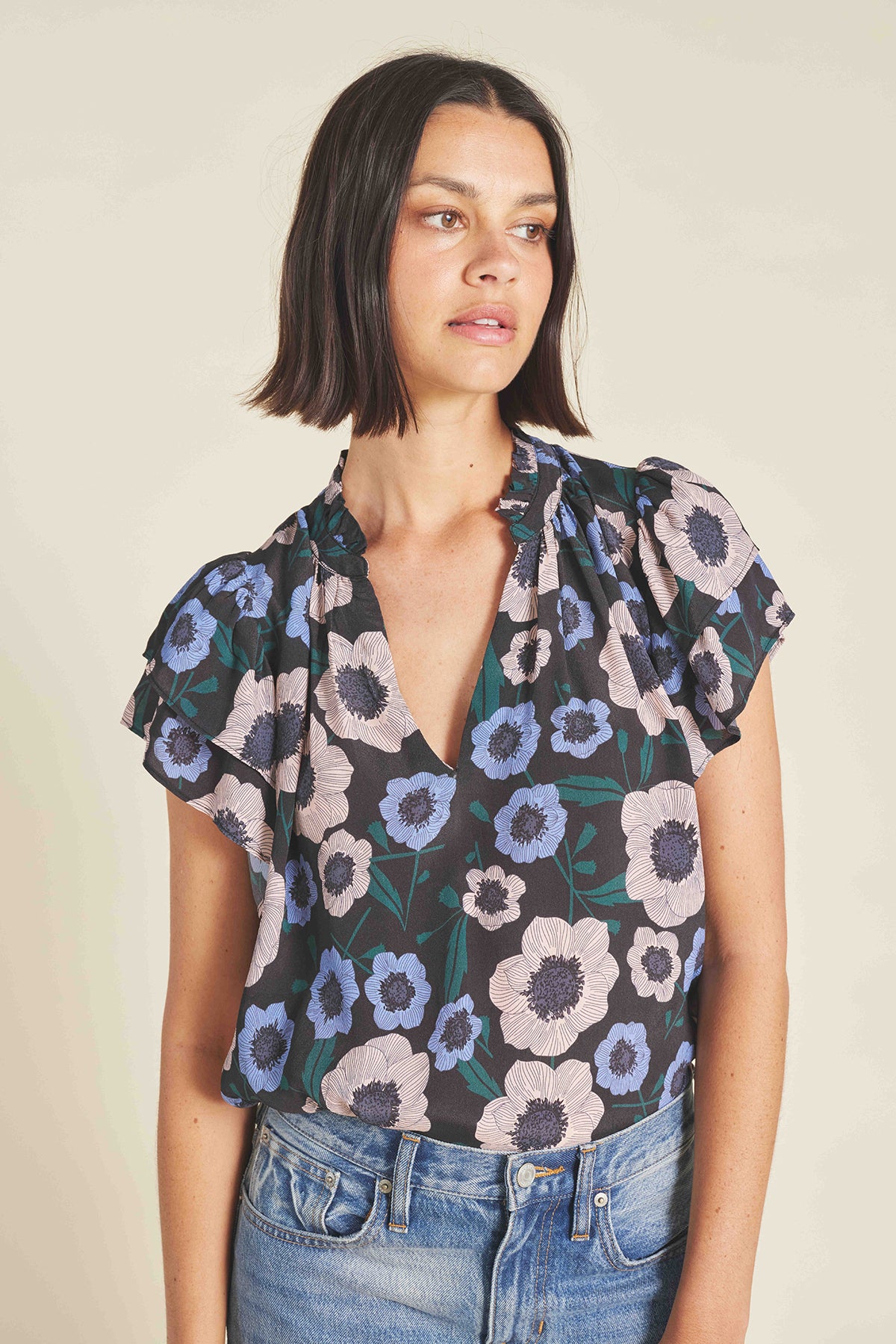 Clover Blouse- Navy Poppies