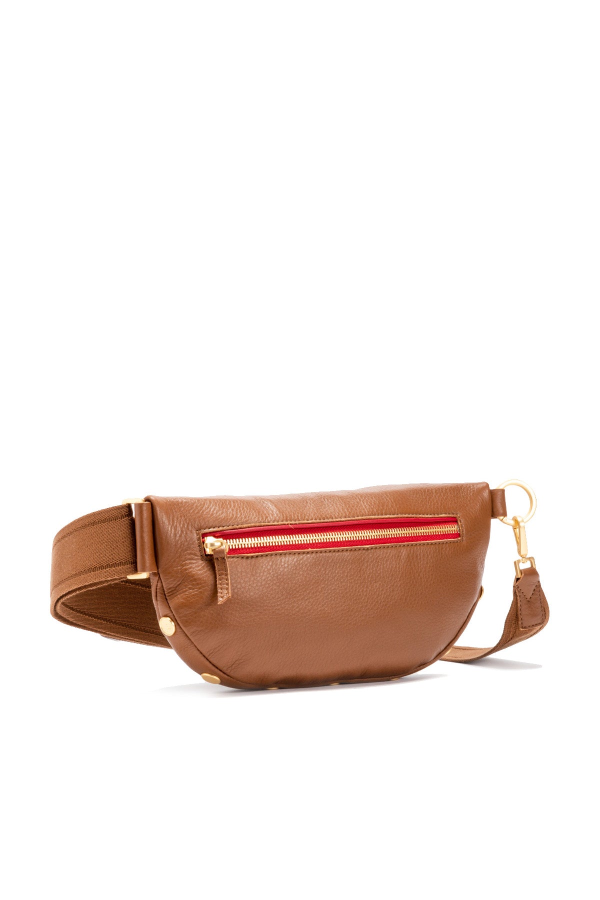 Charles Leather Crossbody Bag - Mahogany Pebble/Brushed Gold Red Zip
