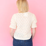 Ivory Pointelle Short Sleeve Sweater