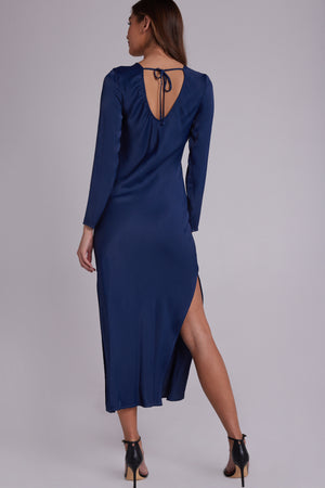 Bias Long Sleeve Slip Dress- Dark Azure