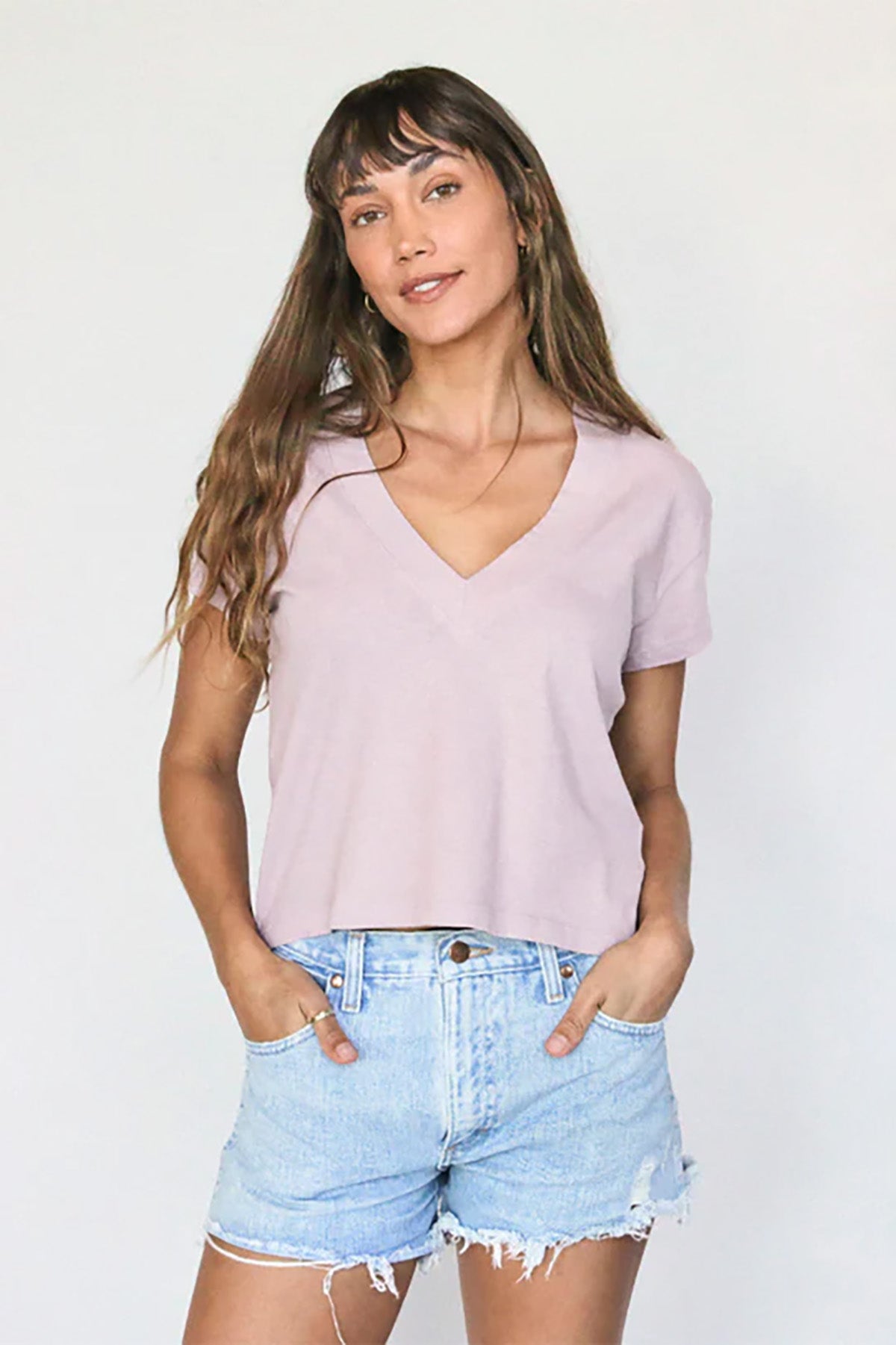 Alanis Recycled V-Neck Tee - Brushed Lilac