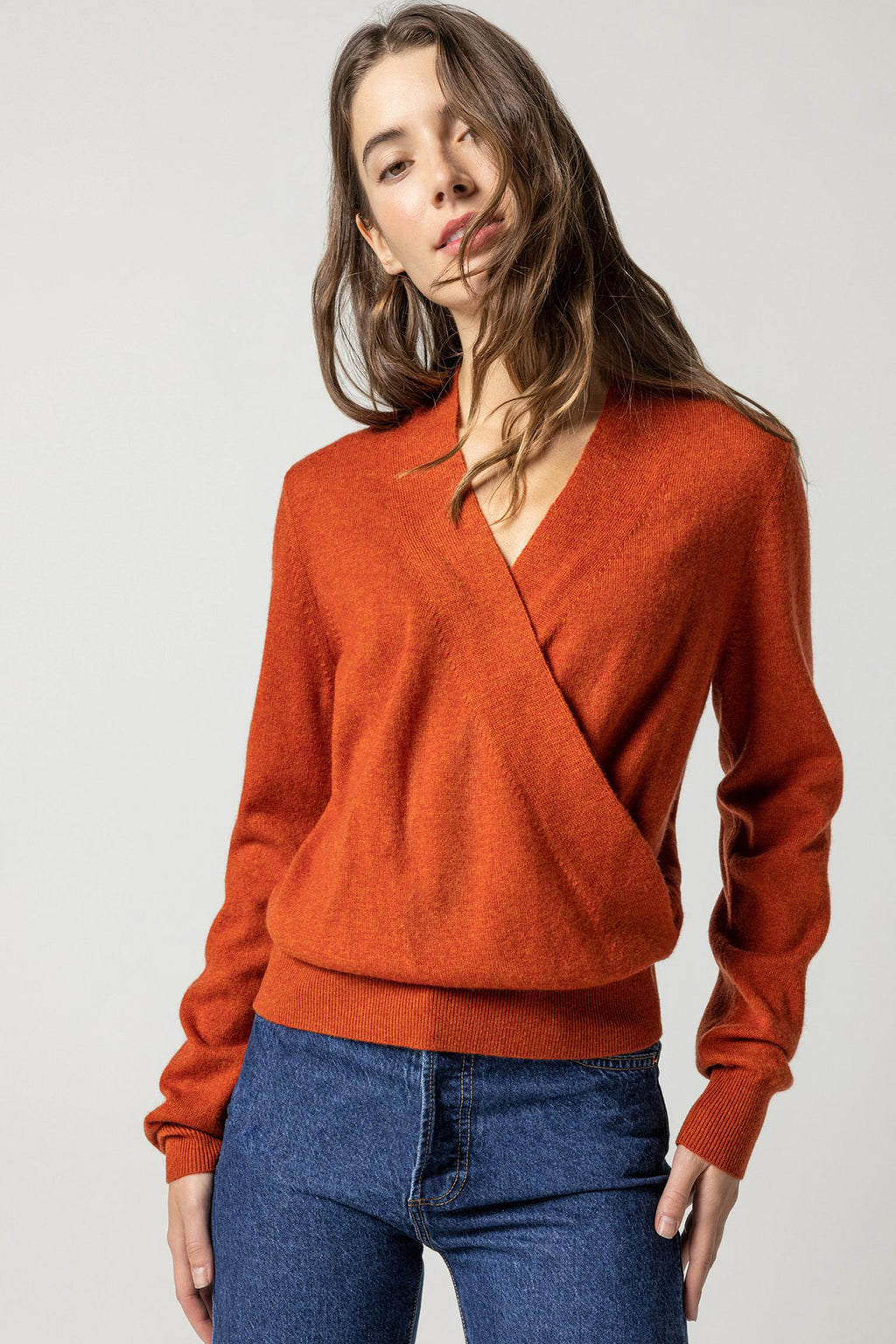 Long Sleeve Wrap Front Sweater-Spice