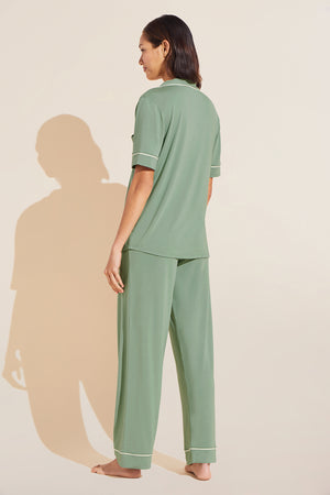 Gisele- The Tencel Modal Short Sleeve & Pant PJ Set - Mineral Green/Ivory