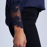 Aarti Lace Cuff Crossfront Blouse - Midnight
