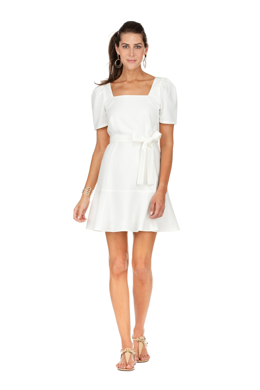 Flounced Hem Dress - White