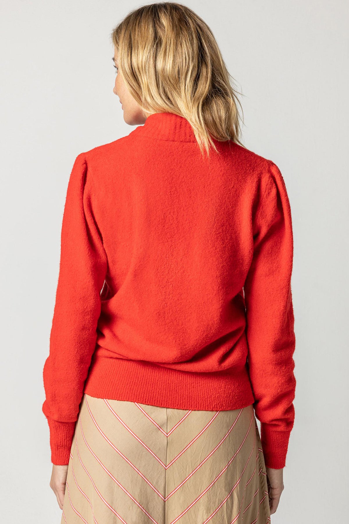 Long Sleeve Crossed V Neck Sweater-Flame