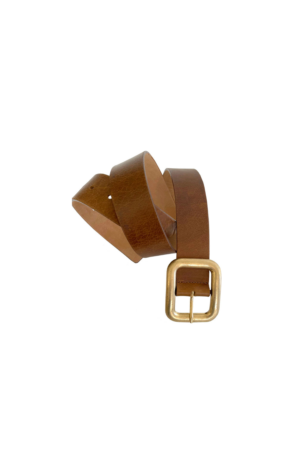 Cognac Leather Belt With Gold Buckle
