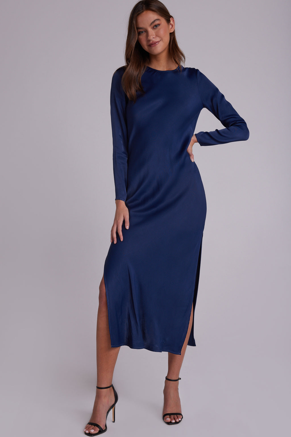 Bias Long Sleeve Slip Dress- Dark Azure
