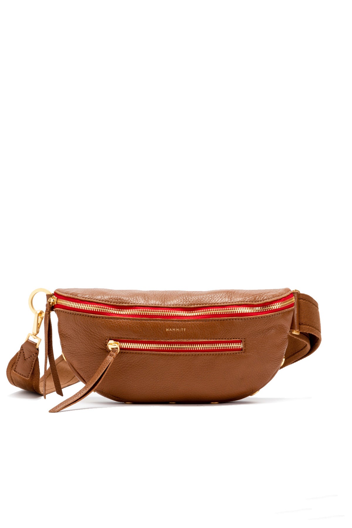 Charles Leather Crossbody Bag - Mahogany Pebble/Brushed Gold Red Zip