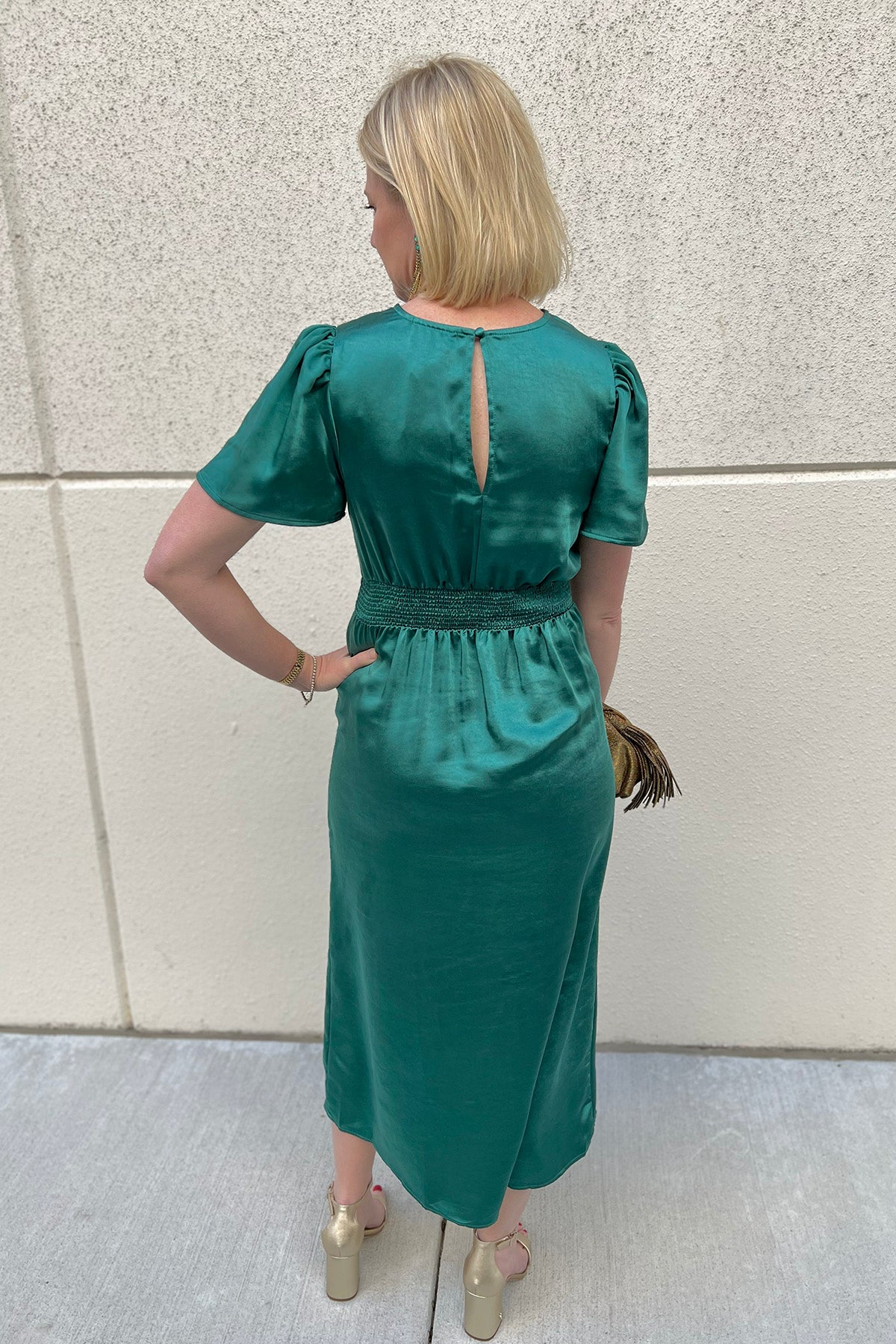 Emerald Satin Midi Dress
